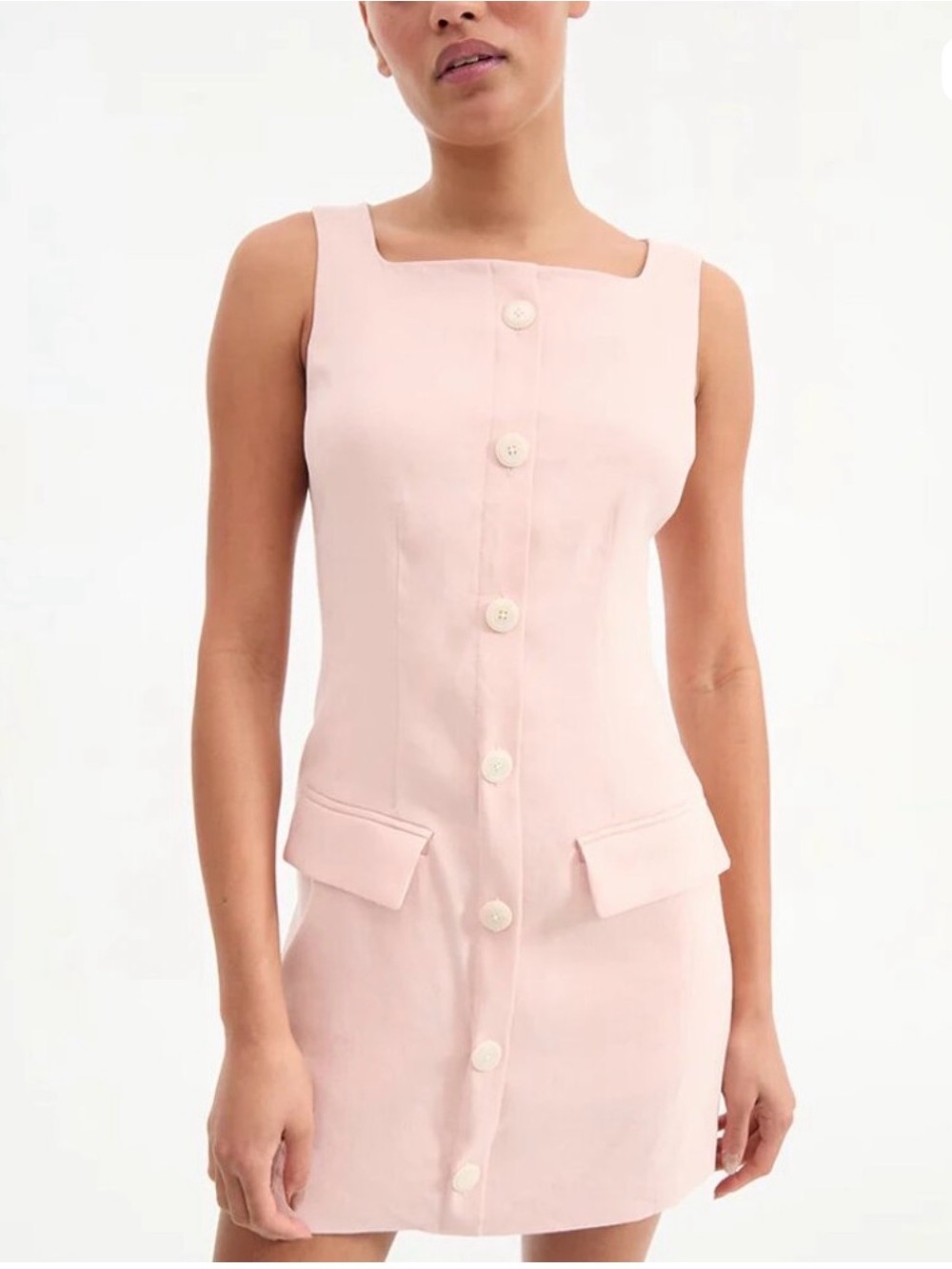 Veronica Beard Pale Pink Sleeveless Button-Front Evan Linen Mini Dress